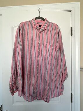 MINE Linen Pink‎ Striped Long-Sleeve Button Down Shirt XL